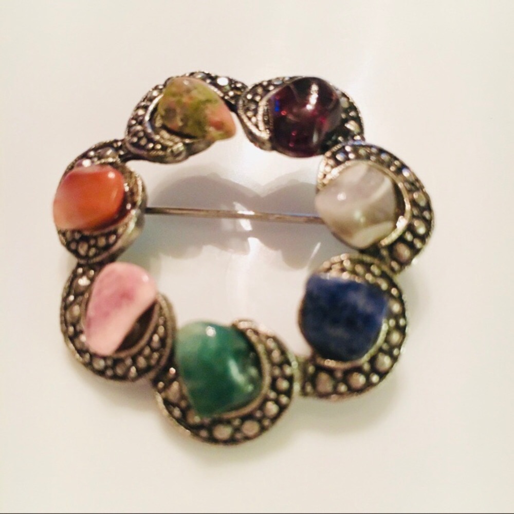 Appalachian Spring Multi Stone Artisan Brooch Jeweled Circle